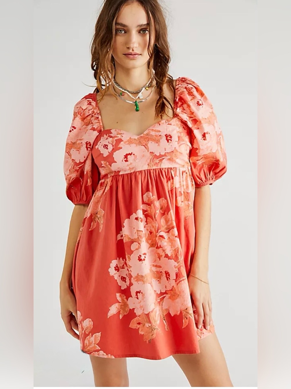 Free People Babydoll Dress Small/Petite. 100% Cotton Coral Floral Smocking
